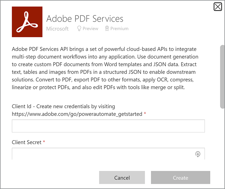 Form fields to enter credential information