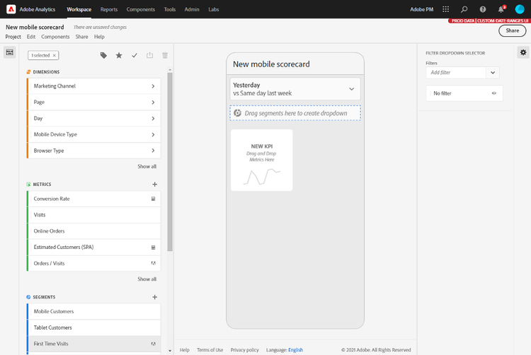 Scorecard Builder showing the new mobile scorecard window.