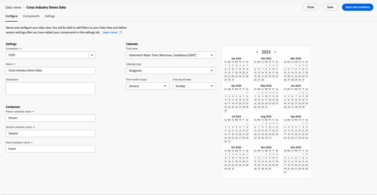 Configure data view