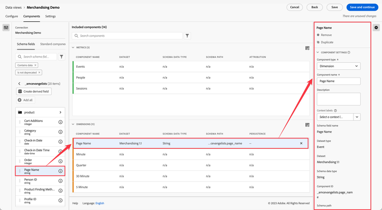 Dataview component selected