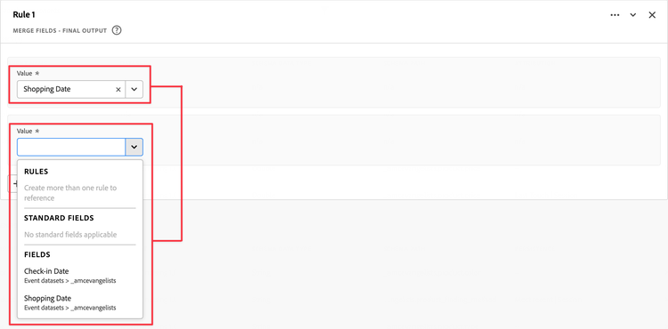 Screenshot of constraint on merge fields