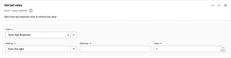 Screenshot of the Split rule - last value
