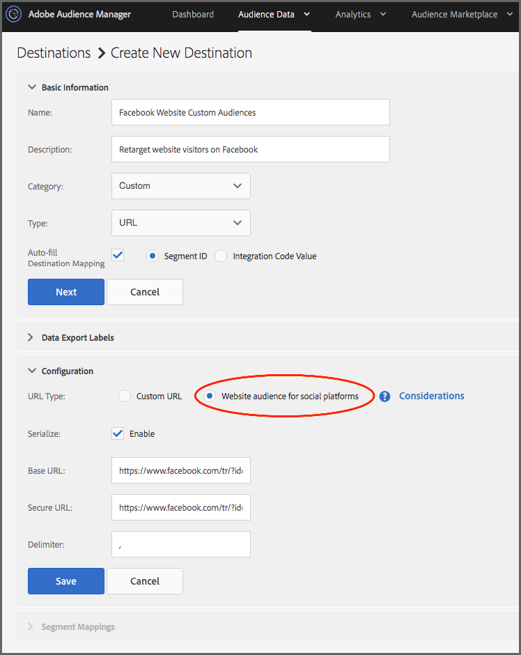 Destintion Configuration