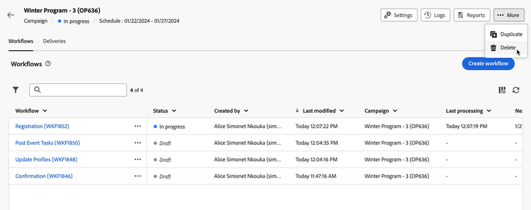 Delete a campaign from the campaign dashboard