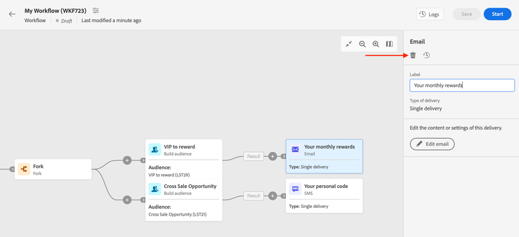 Delete a delivery in a workflow