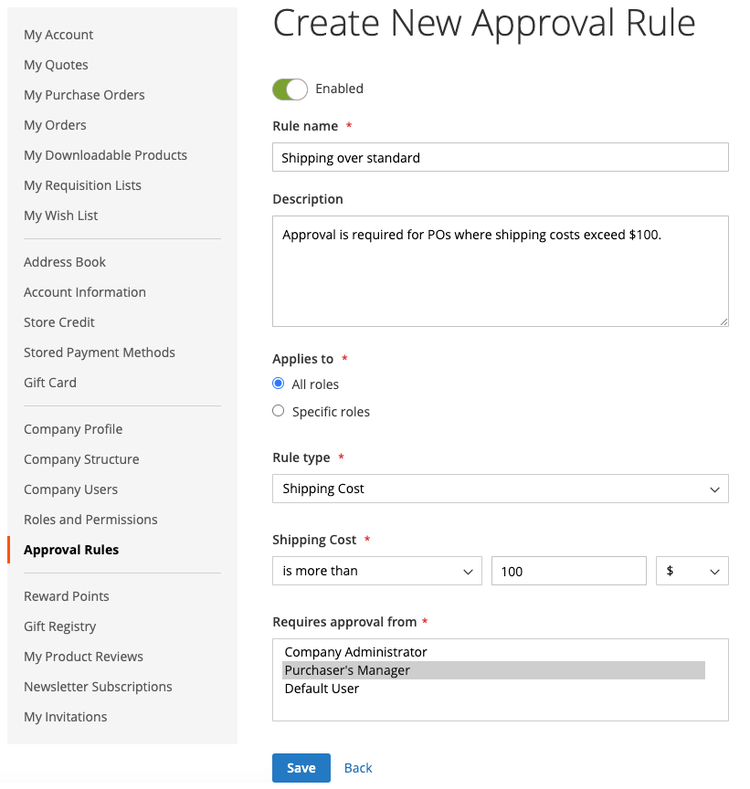 Shipping Cost Approval Rule