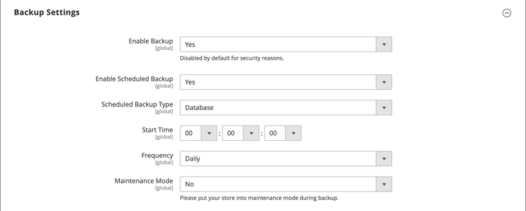 Advanced configuration - Backup Settings