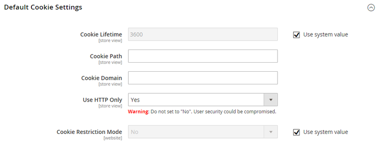 Web > Default Cookie Settings