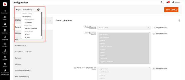 Use System Value checkboxes selected