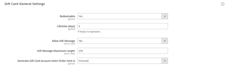 Gift Card General Settings