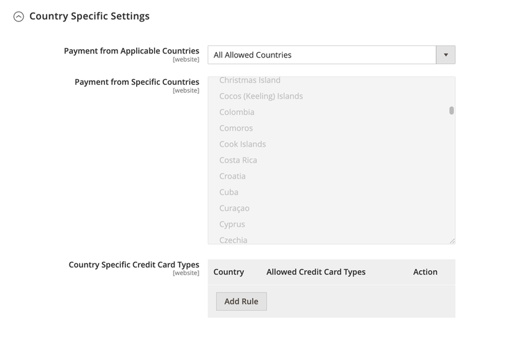 Country Specific Settings