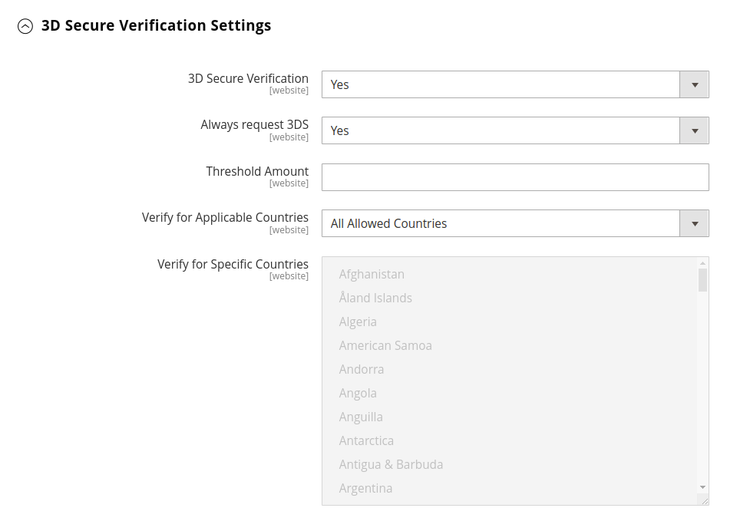 3D Secure Verification Settings