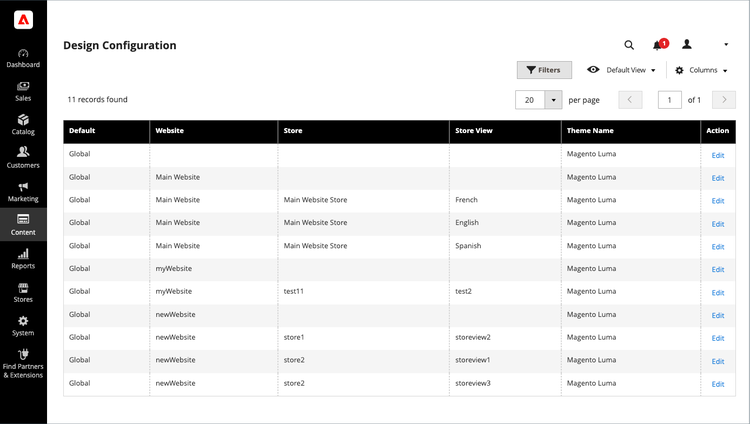 Design Configuration page