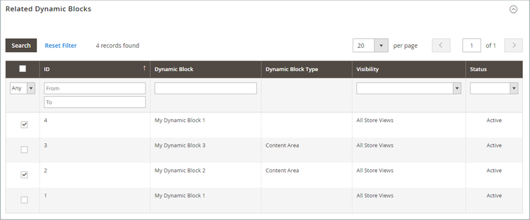 Adding selected dynamic blocks