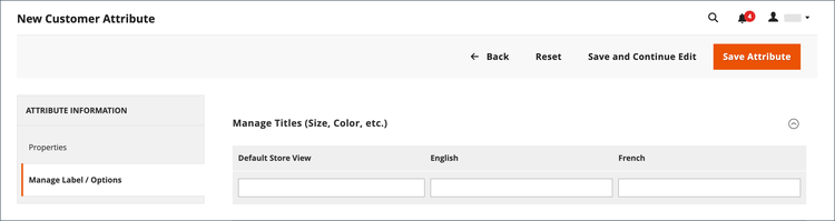 Customer attributes - labels/options