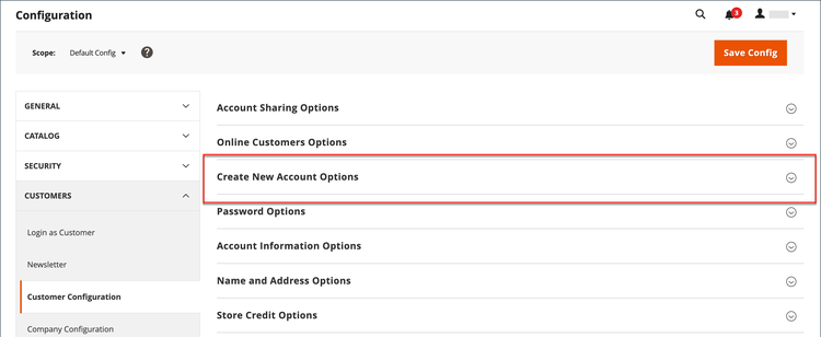 Create New Account Options