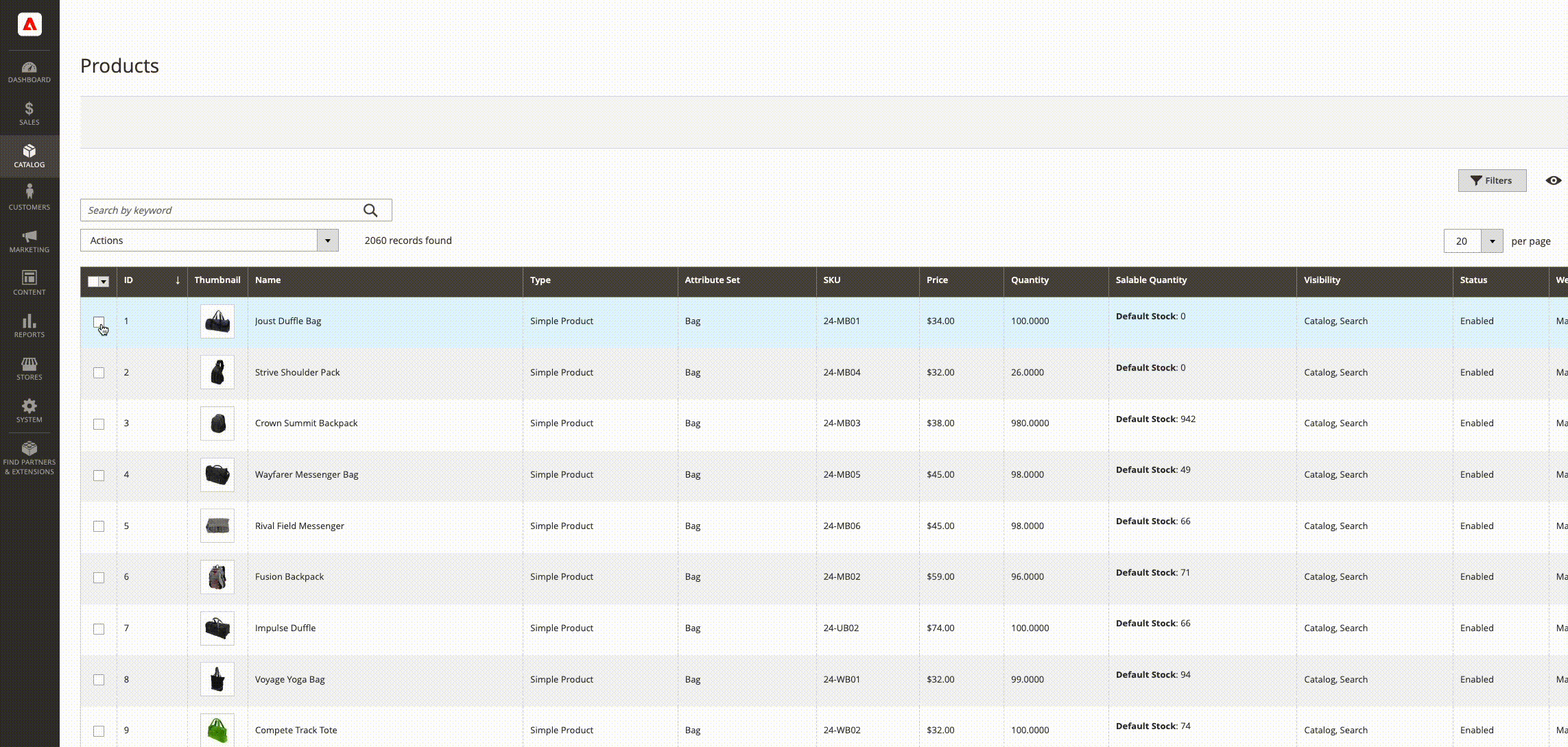 Add inventory sources for selected products