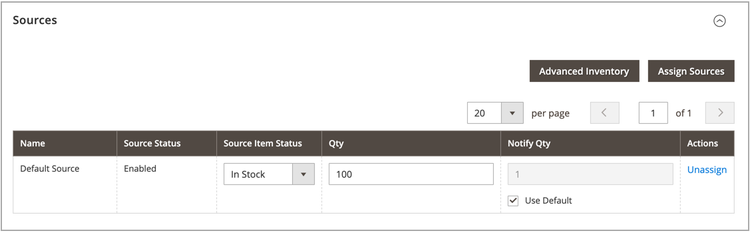 Product Sources section