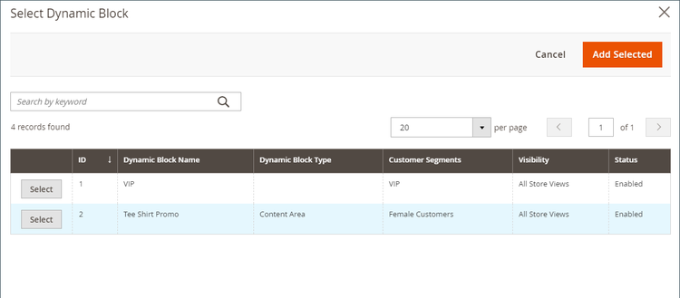 Selecting a dynamic block in the list