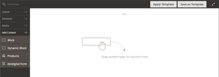 Page Builder panel with Add Content types