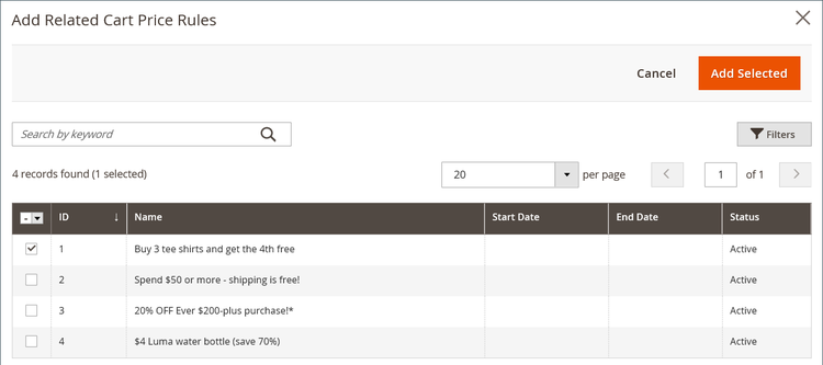 Adding a related cart price rule