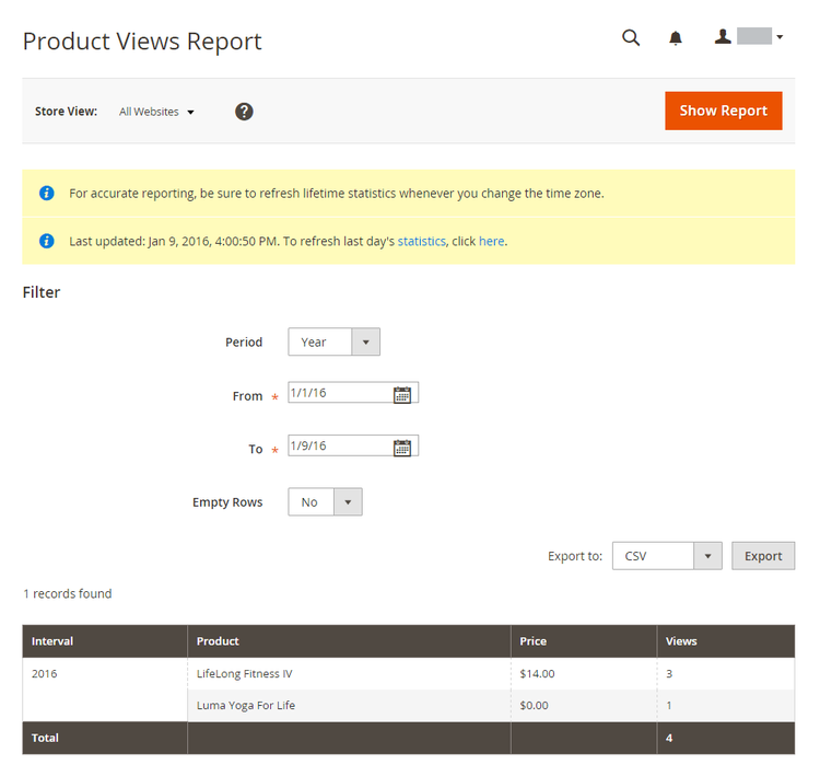 Product Views Report