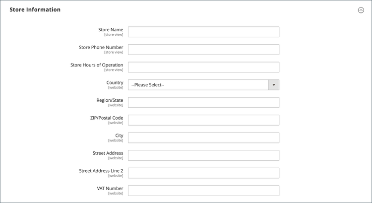 General configuration - store information