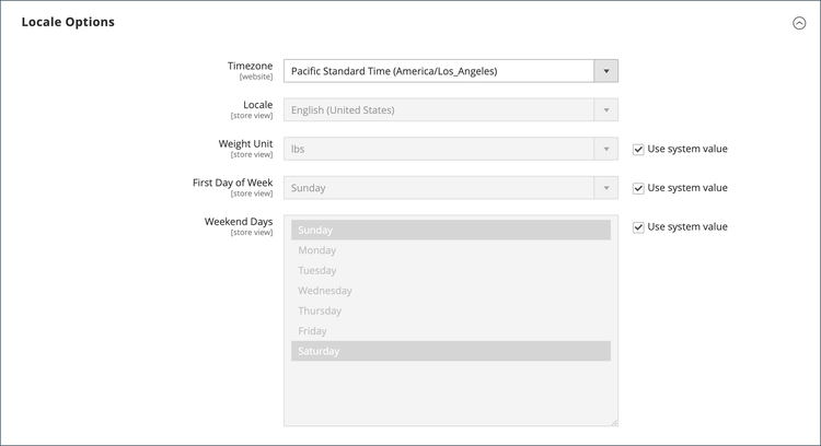 General configuration - locale options