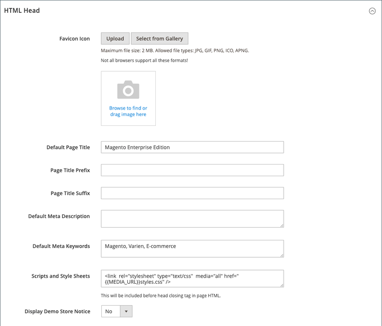 HTML Head settings