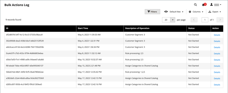 Bulk actions log