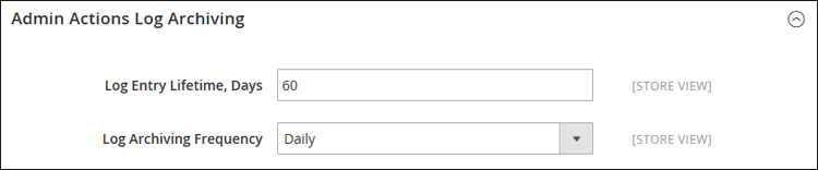 Advanced configuration - admin actions log archiving