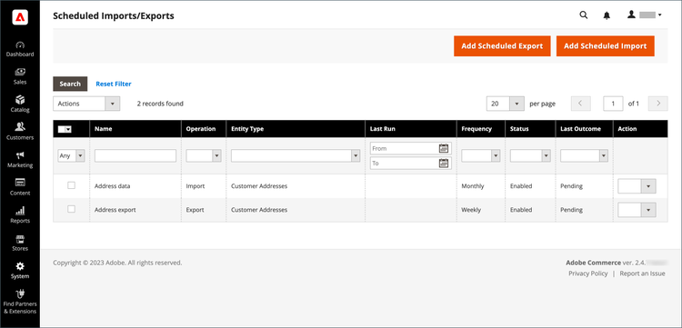 Scheduled data import/export