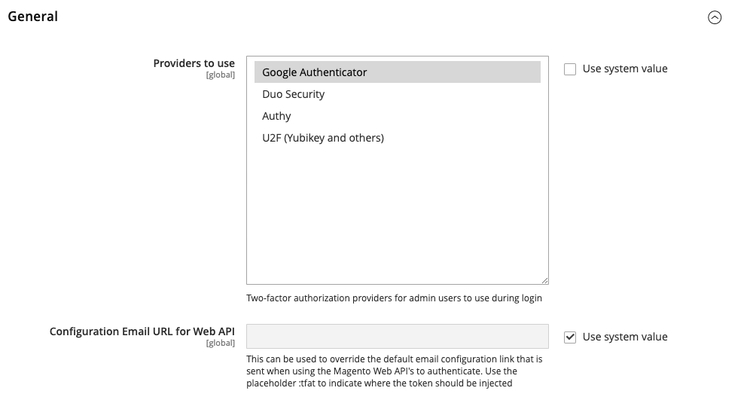 Security configuration - 2FA