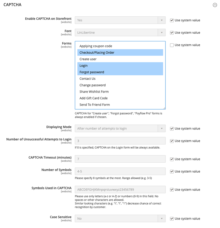 Customer CAPTCHA configuration