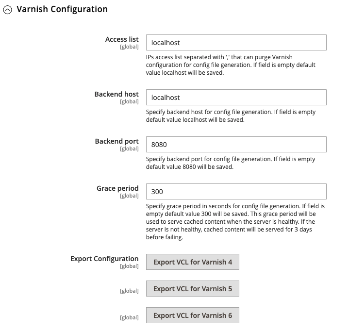 Advance configuration - full page cache varnish