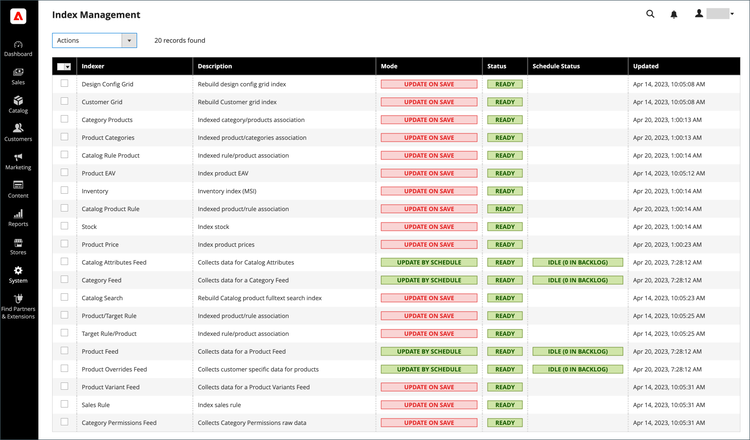 Index management - actions