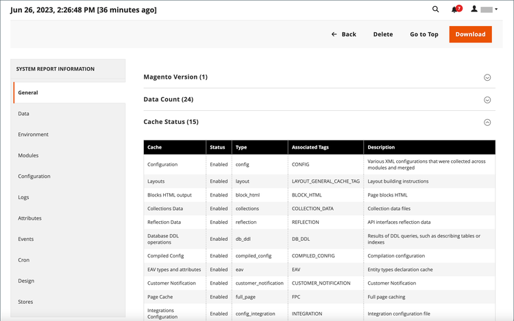 General system report information