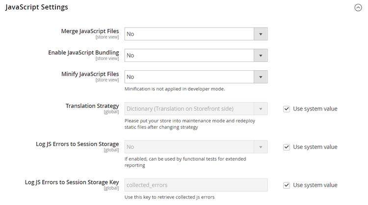 Advanced configuration - JavaScript settings