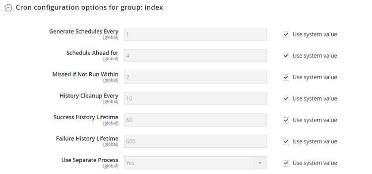 Advanced configuration - cron group index