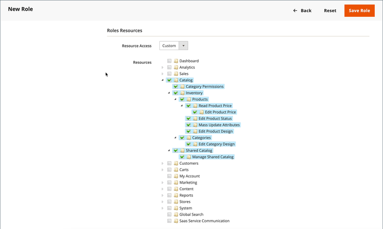 Assigned user role resources