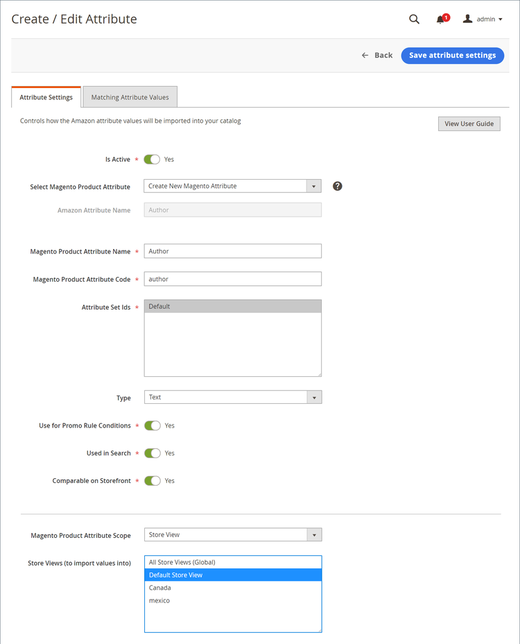 create attribute settings