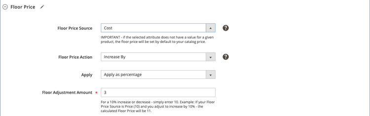 Intelligent repricing rule example - floor price