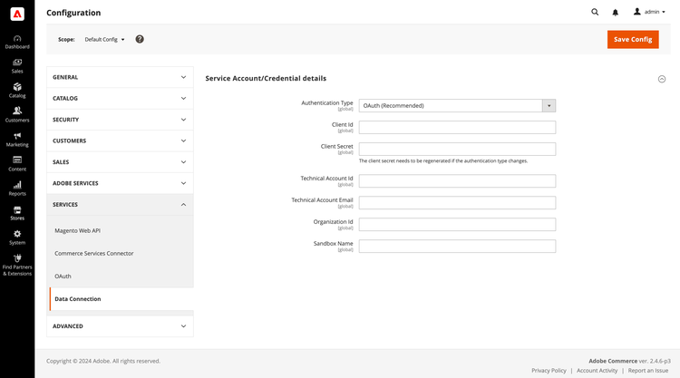 Data Connection Admin Configuration