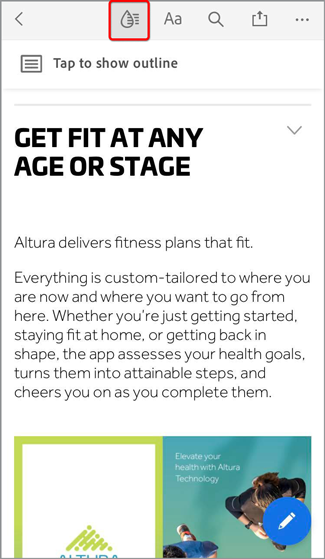 Screenshot of Liquid Mode in the Acrobat Reader mobile app
