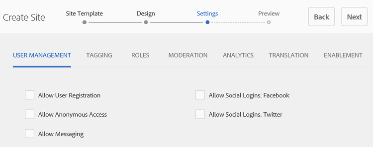 community site settings