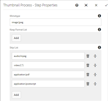 Configuration to skip thumbnail processing for an image format