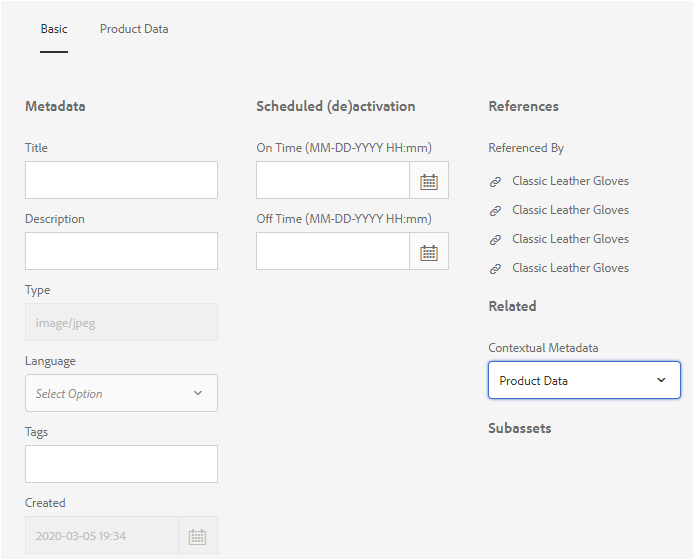 The tab selected on contextual metadata list is displayed on asset properties page