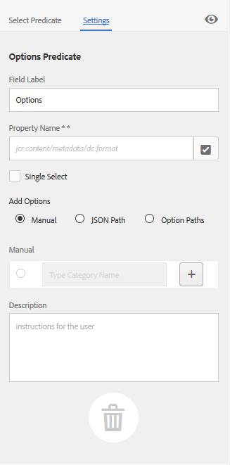 The available fields in the Options predicate