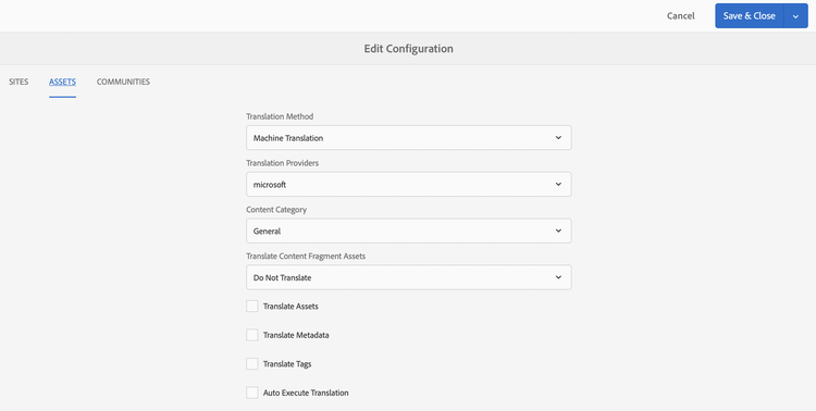 Translation configuration properties