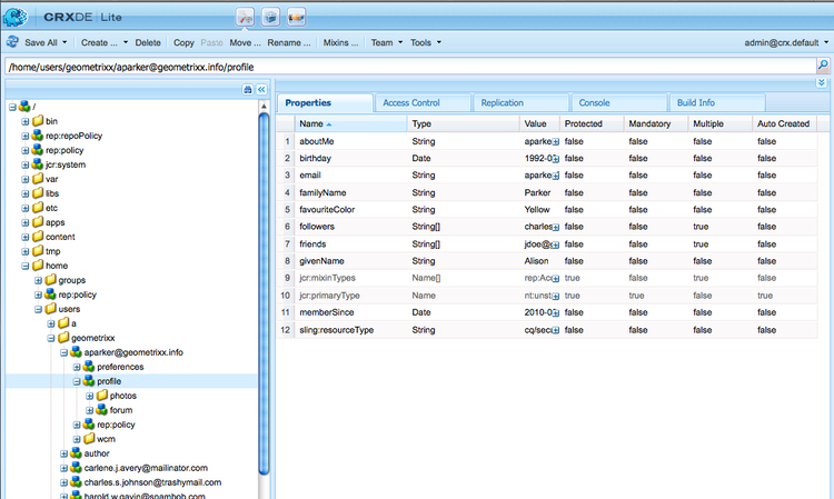 Alison Parker's data in CRXDE